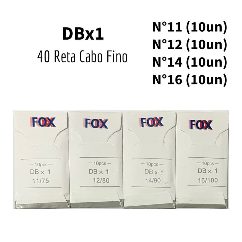 40 Agulhas Reta Cabo Fino DBx1 Tamanhos Diversos Nº11/12/14/16 Máquina Costura Industrial