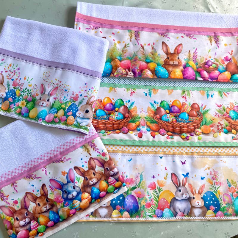 Pano de Prato de Páscoa com 4 peças Decoração Cozinha Kit Coelhinho para Limpeza Ovos de Páscoa