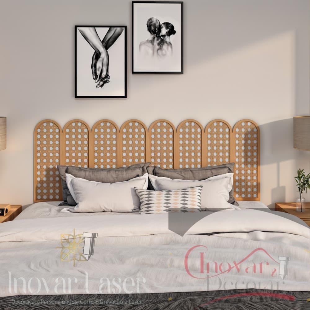 Placas Decorativas Cabeceira Modular mdf Com Borda  Cama Elegante e Moderna  Palhinha Indiana Varias Opções