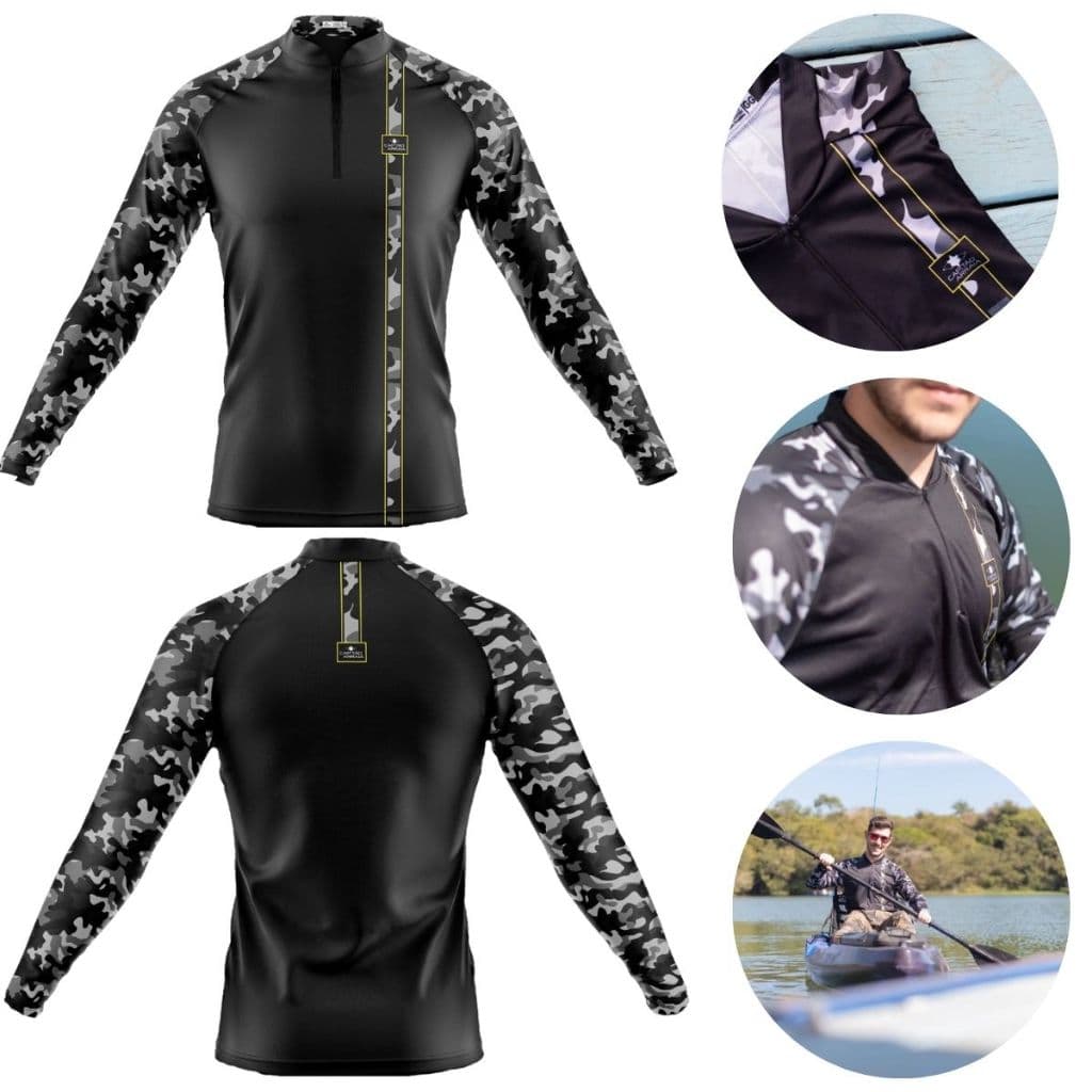 Camisa de Pesca Segunda Pele Capitão Arraia Manga Camuflada Proteção UV 50+ Preta