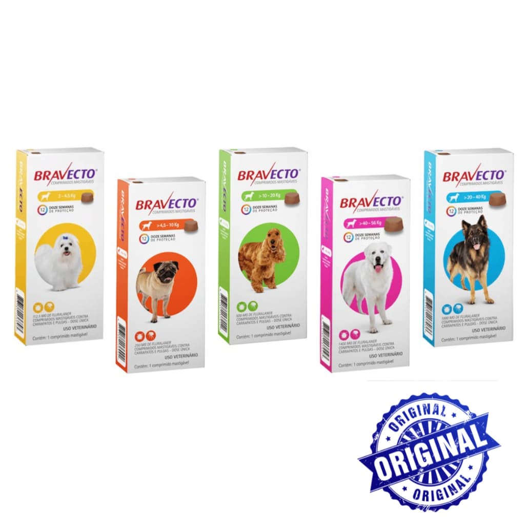 Bravecto Antipulgas e Carrapatos para Cães - MSD - Todos os Tamanhos