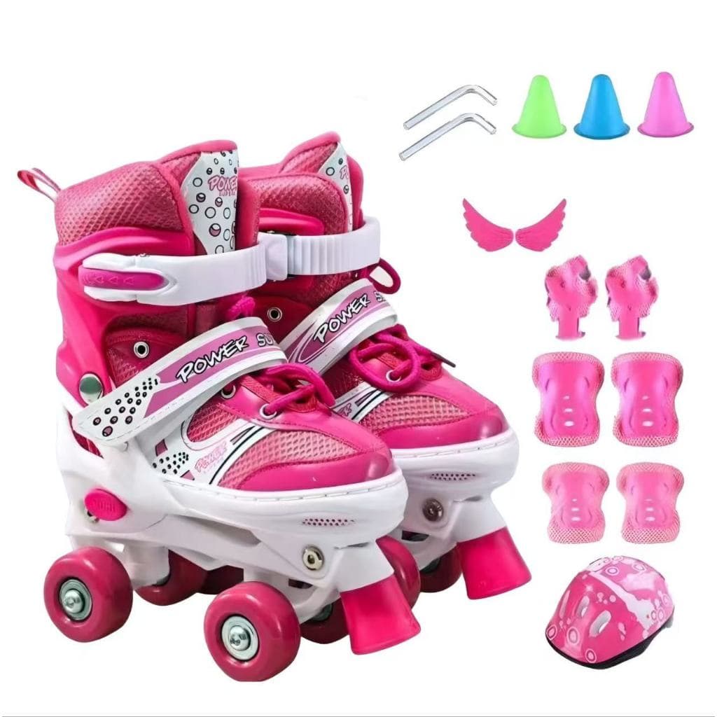 Patins Inline Infantis Tamanho Ajustável 26-32 / 33-37 / 38-42 + LED + Kit de Proteção--6038