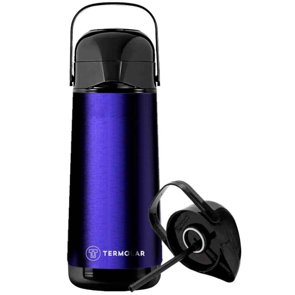 Garrafa Térmica Pressão 1 Litro Aço Inoxidável Com Alça Termolar