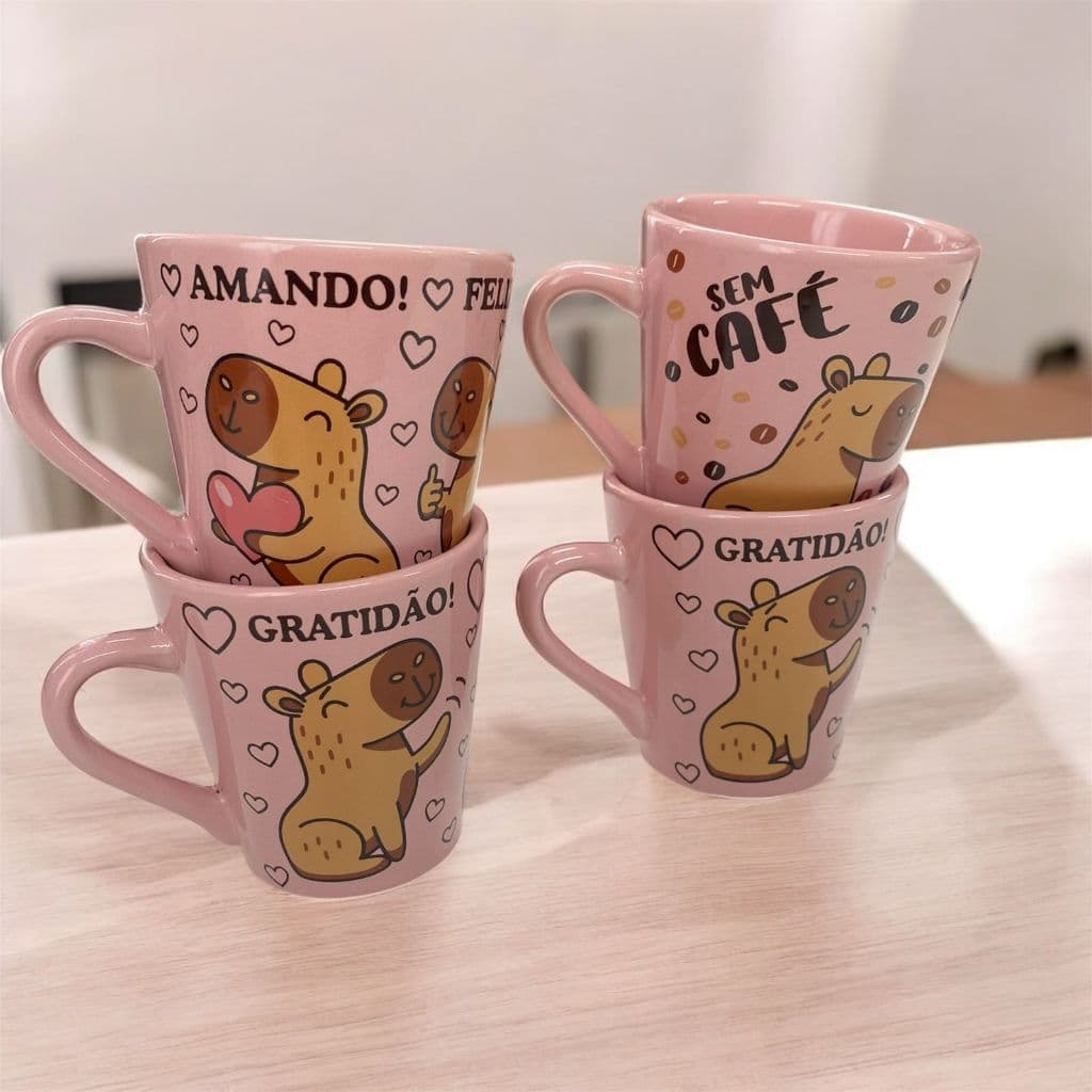 Kit 4 Xícara/Caneca 120ml Café Capivara Chá Presente Divertido