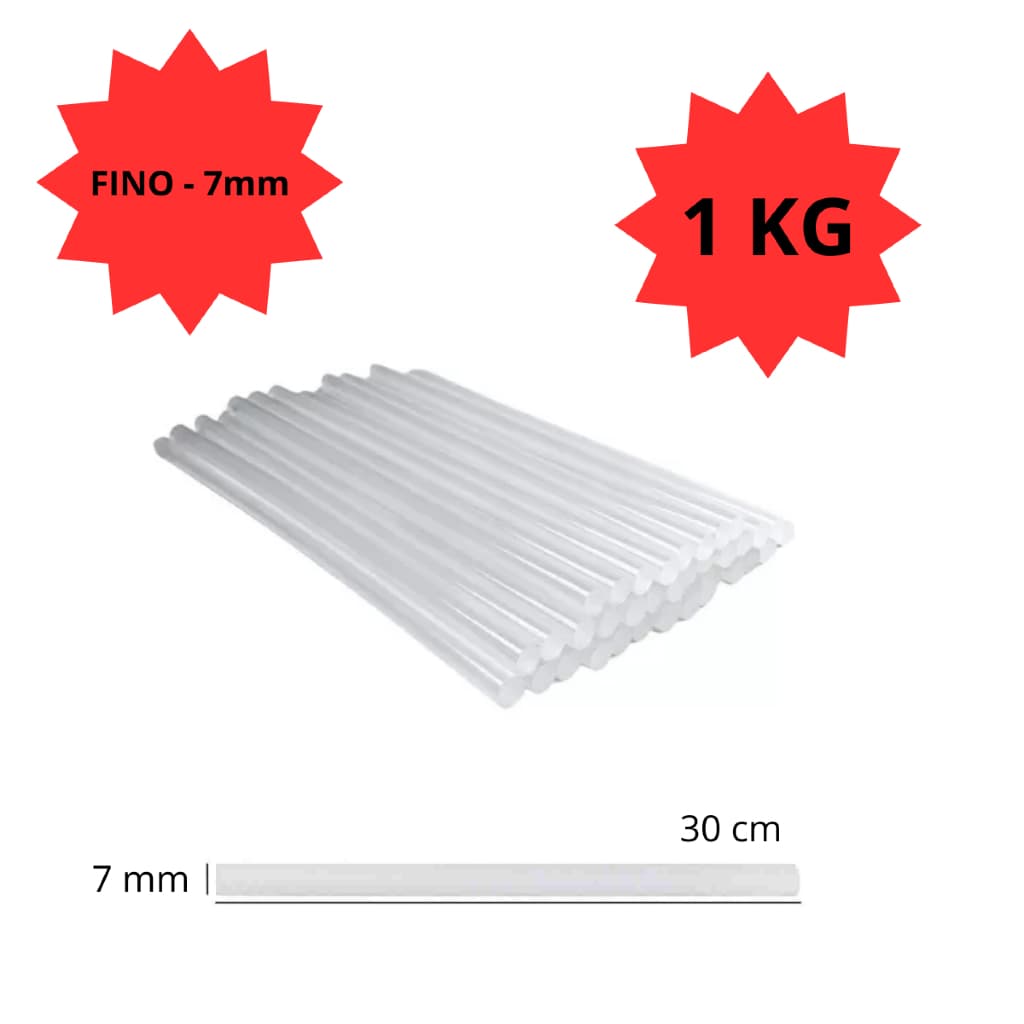 Bastão Cola Quente 1 KG Fina 7mm 30cm pacote com 1 kg Transparente Refil