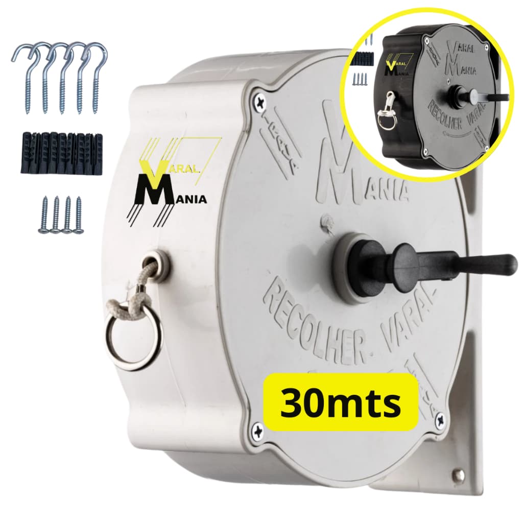Varal Recolhível De Parede 30m Resistente Ao Sol e Chuva + Kit Instalação