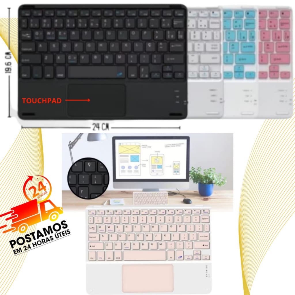 Teclado Sem Fio Com TouchPad Bluetooth TV, TV Box, PC e Notebook-Celular-Laptop-Tablet  2.4GHz