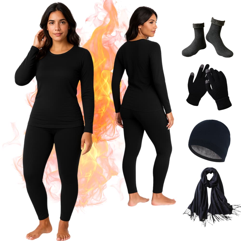 Kit De Inverno Segunda Pele Frio Blusa Calca Térmica Luvas Meias Touca E Cachecol Confortável Masculino Feminino