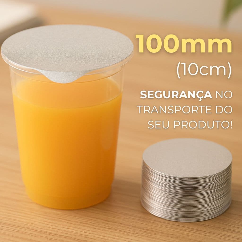 Selos Alumínio Lacre 100mm para Copos e Potes - Vedação - Selinho para Potes e Copos Alimentos