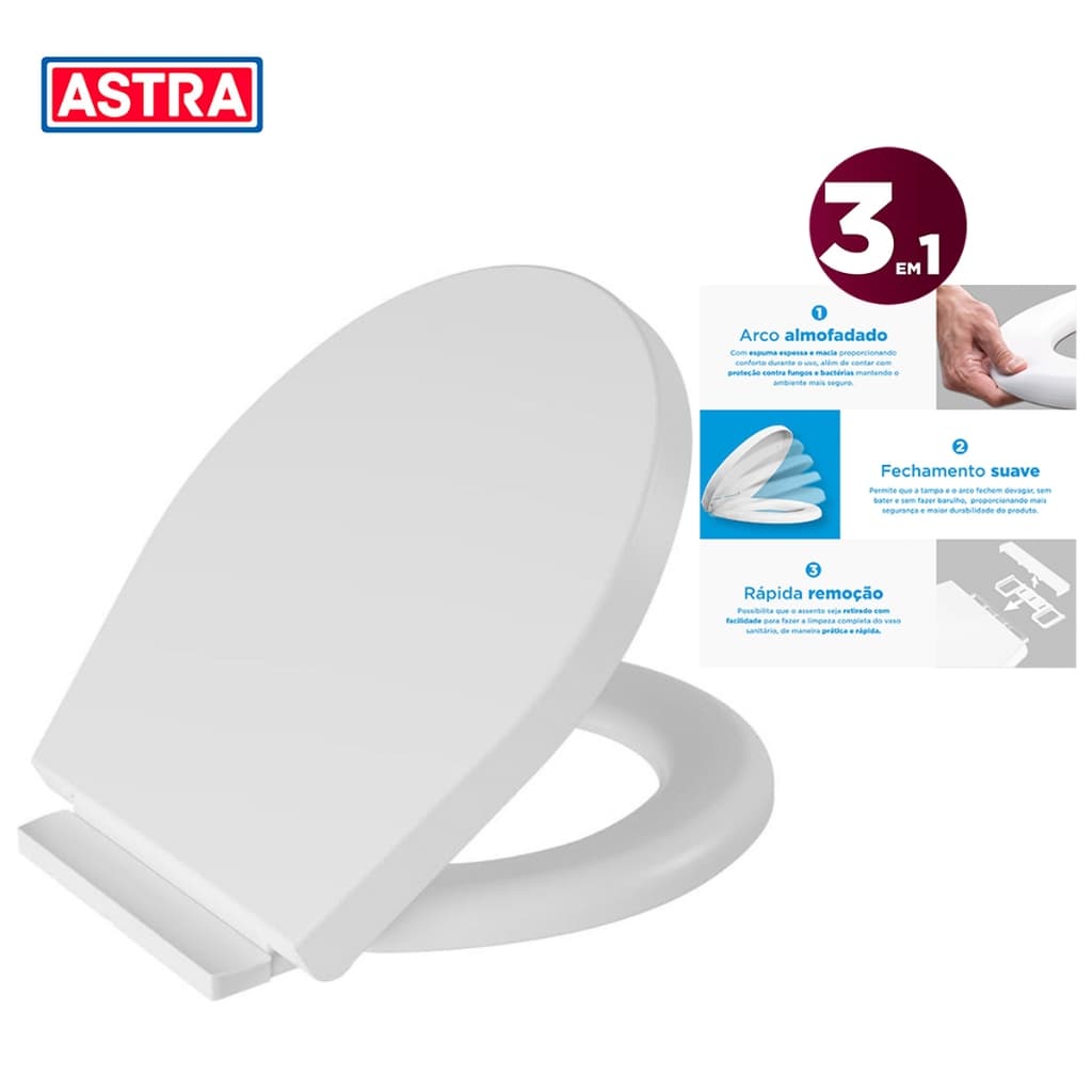 Assento Almofadado Astra 3 em 1 Universal com Fechamento Suave e Fácil Remoção