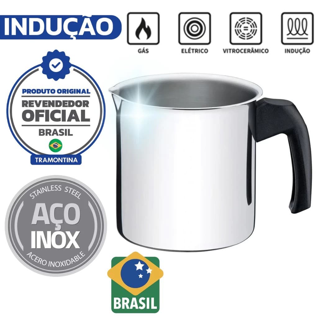 Leiteira Canecão Fervedor Indução Tramontina Allegra 2l Cor Inox 14 Cm Cabo de Baquelite