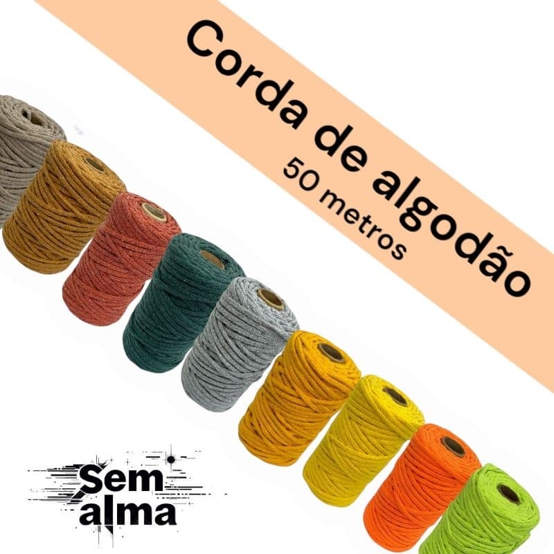 corda (cordão, fio) de algodão trançado de 4mm sem alma - 50m