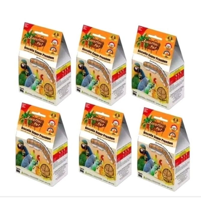 Kit 6 Biscoitos Para Papagaios Petisco Biscottini Pet  80g