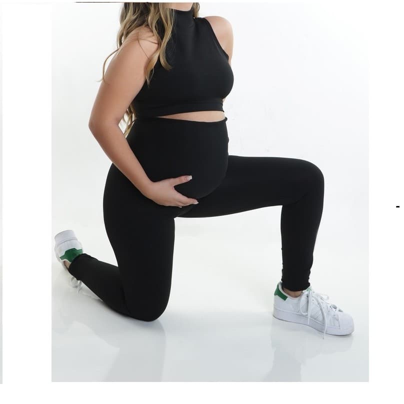 Calça Legging Gestante Fitness Gravida Maternidade Conforto Preta