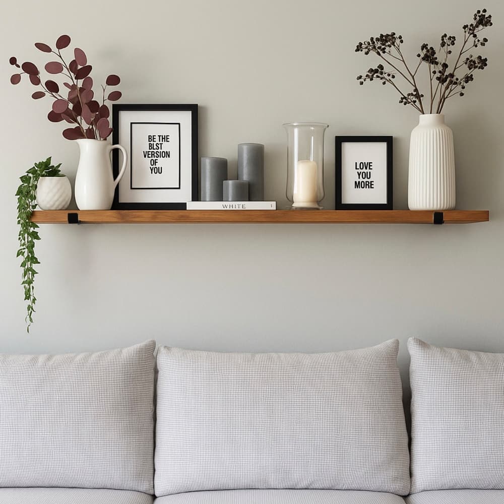 Prateleira de madeira rustica com mao francesa industrial invertida