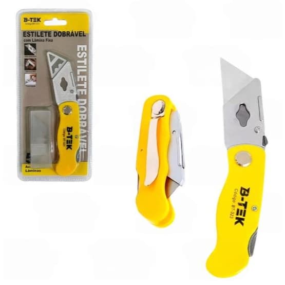 Estilete Profissional Dobrável Com Lâmina Fixa, Acompanha 5 Lâminas extra B-Tek BT-323