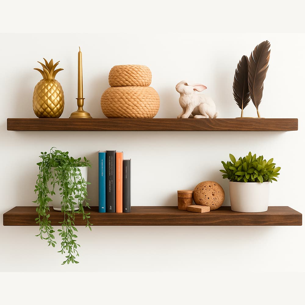 Kit 2 Prateleiras Com Suporte Invisível Madeira Maciça rustica