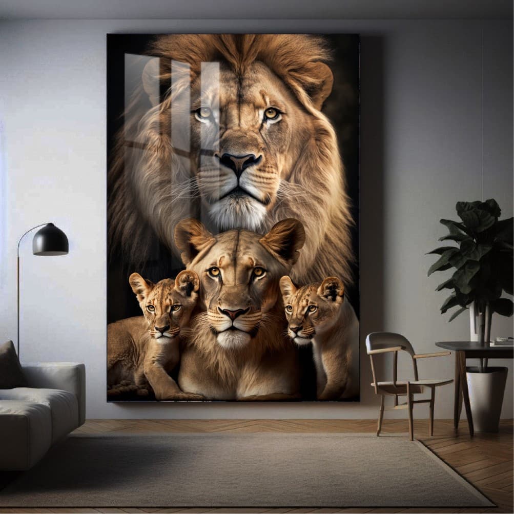 Quadro Decorativo Leão Familia E Filhotes Lindo Alta Resolição Sala Quarto Cozinha Escritório e Hall LS