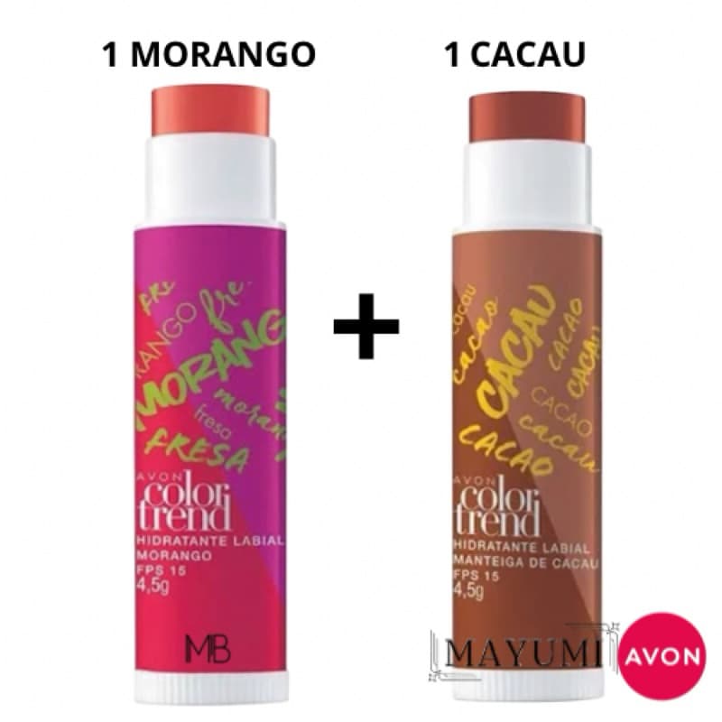 Hidratante Labial Avon Color Trend Kit 2 Unidades Morango Manteiga de Cacau.