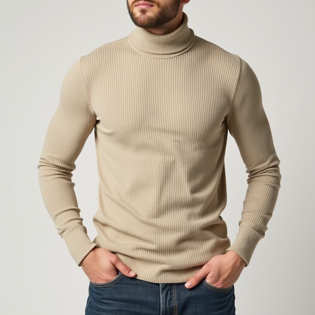 Blusa Manga longa canelada cacharrel de Frio Masculina Suéter Camiseta Gola Alta