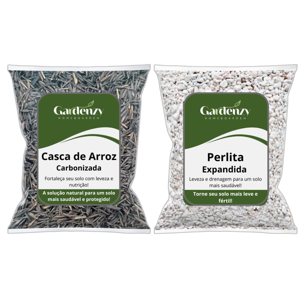 Kit Casca de Arroz Carbonizada e Perlita 5 e 10Lts P/ Rosa do Deserto, Orquídea, Cactos e Suculentas