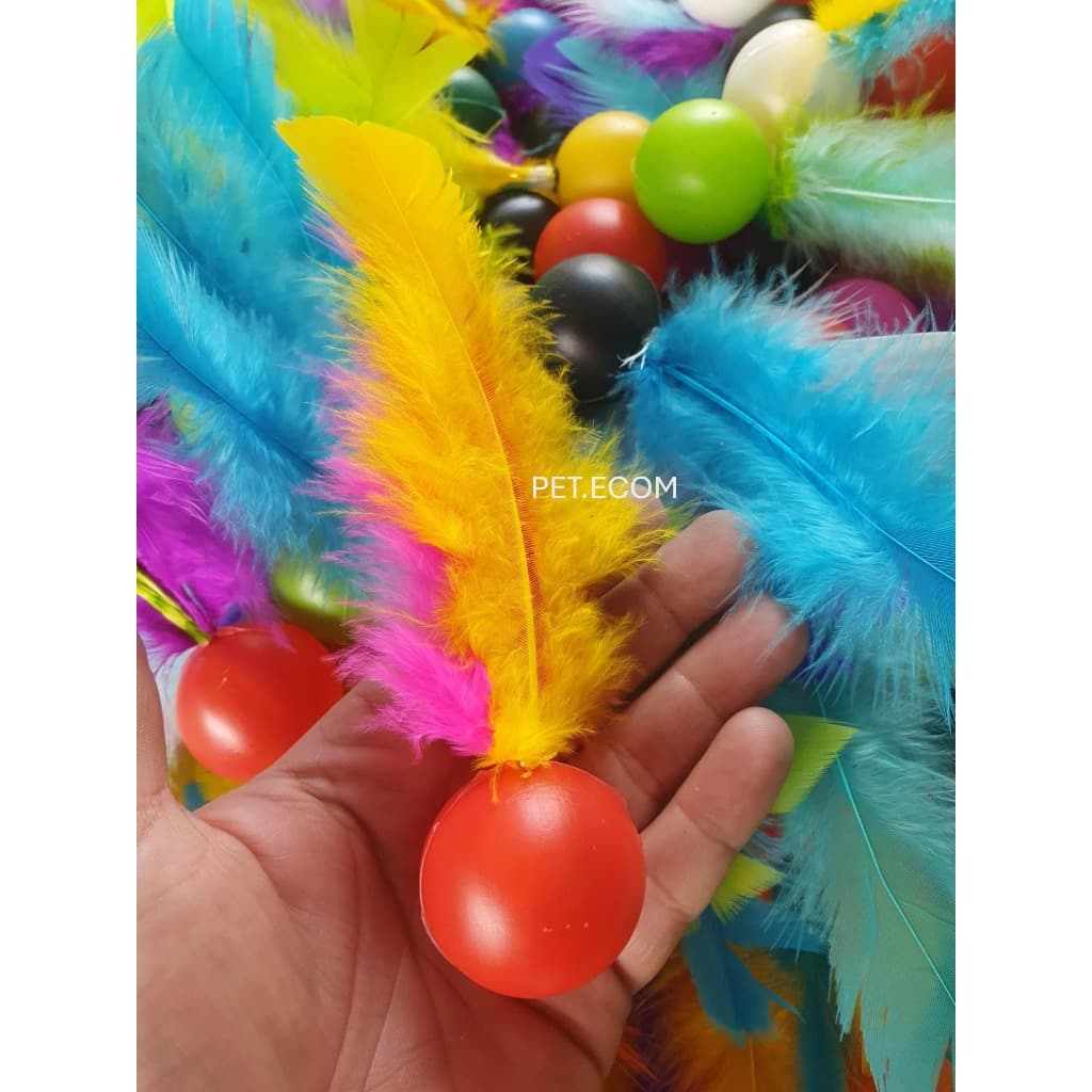 Kit 10 Brinquedo para Gato Bola ping pong com Pena Peninha Pluminha com Chacoalho 20 cm