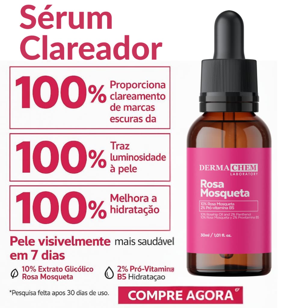 Sérum Facial Clareador de Rosa Mosqueta 30ml Dermachem