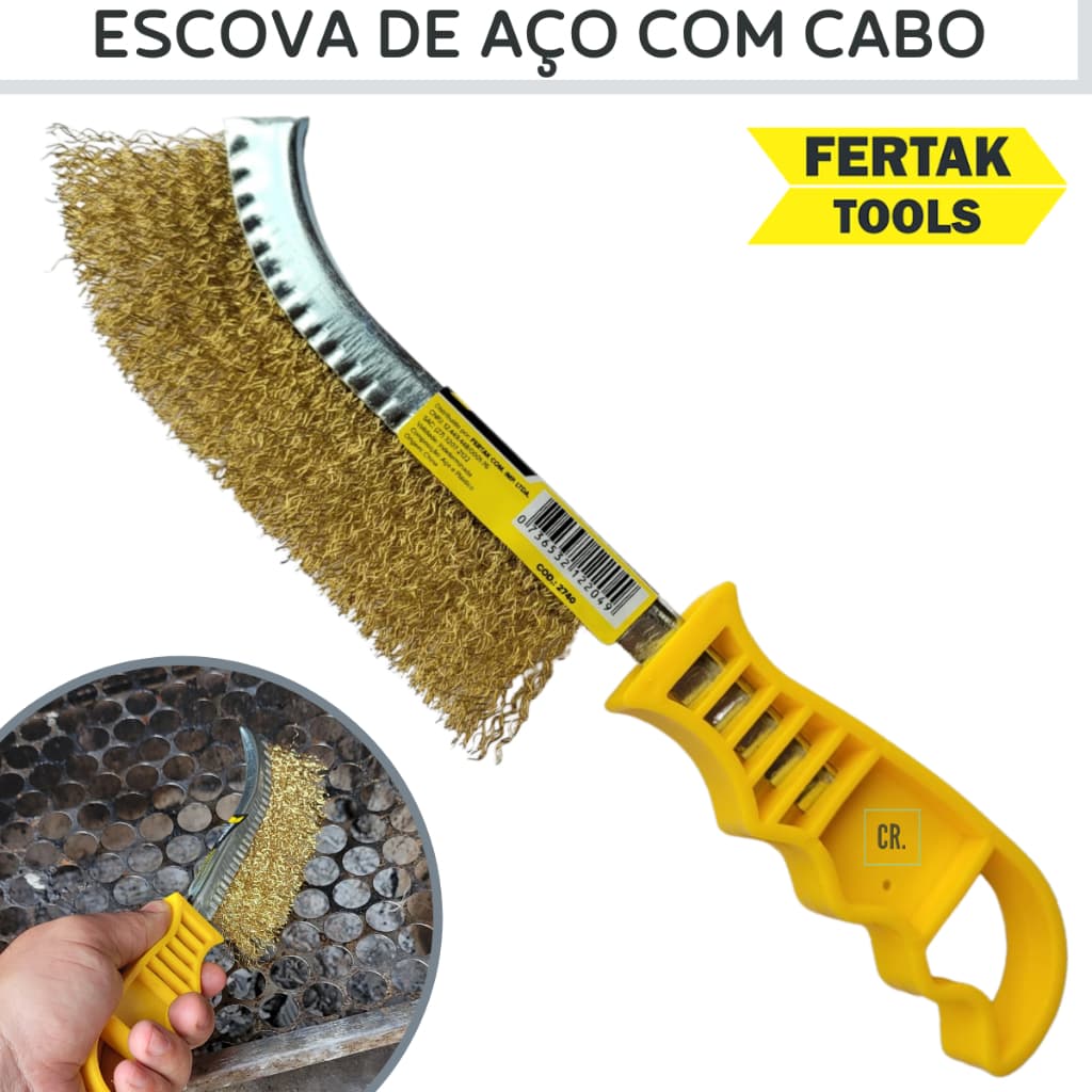 Escova de Aço Com Cabo Anatômico Manual Para Limpeza de Churrasqueira, Ferrugem ou Uso Geral.