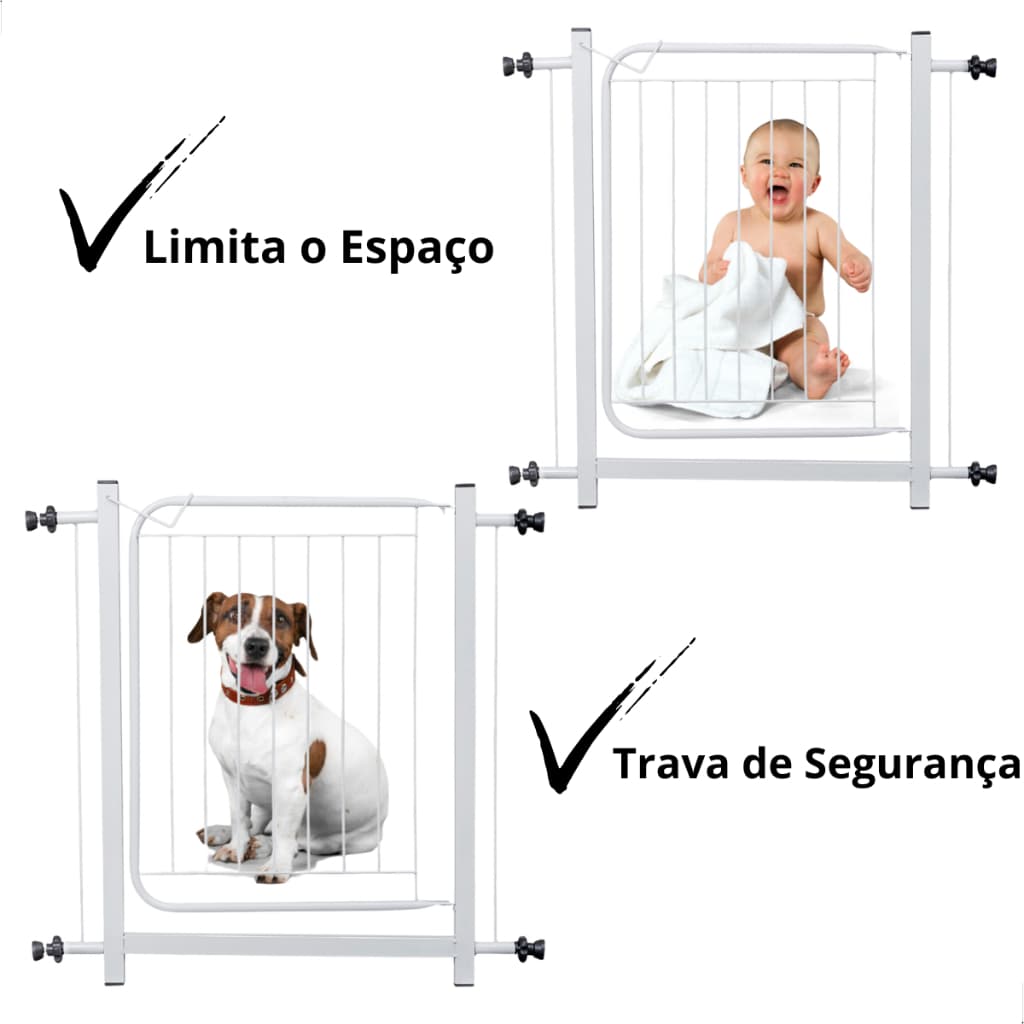 Grade Portão Proteção Pet Cachorro 80 A 90 Cms Ideal para Crianças e Cães com Trava de Segurança