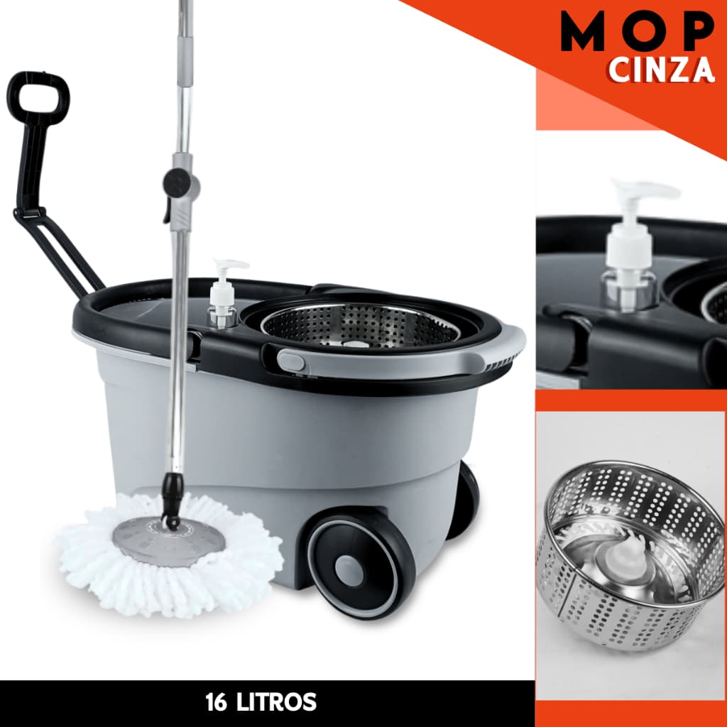 Mop Plus Completo com Rodinhas – Balde Inox + Refil Extra | Limpeza Sem Esforço - MN