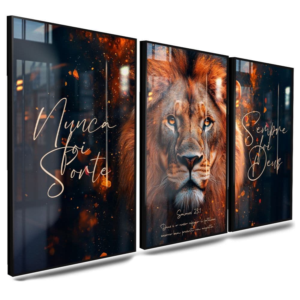 Quadro Decorativo Arte Religioso Leão De Judá Fé Bíblico Sempre  Foi Deus 122x60