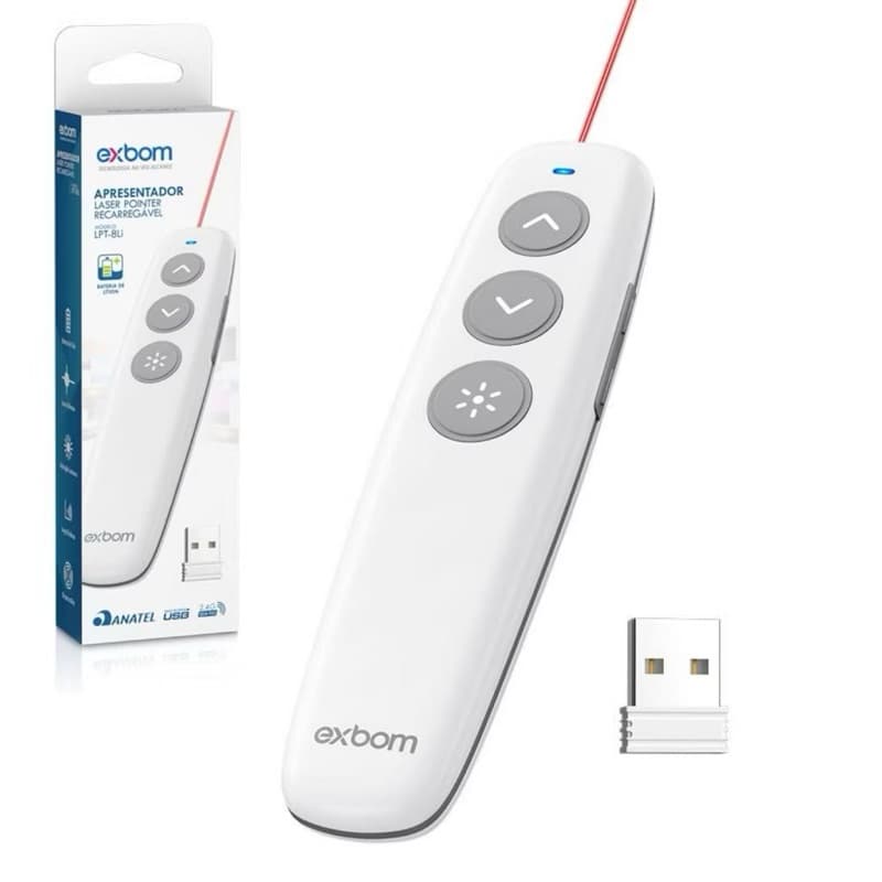 Apresentador Wireless 2.4GHz para PowerPoint com Bateria Recarregável - Ideal para Aulas e Palestras