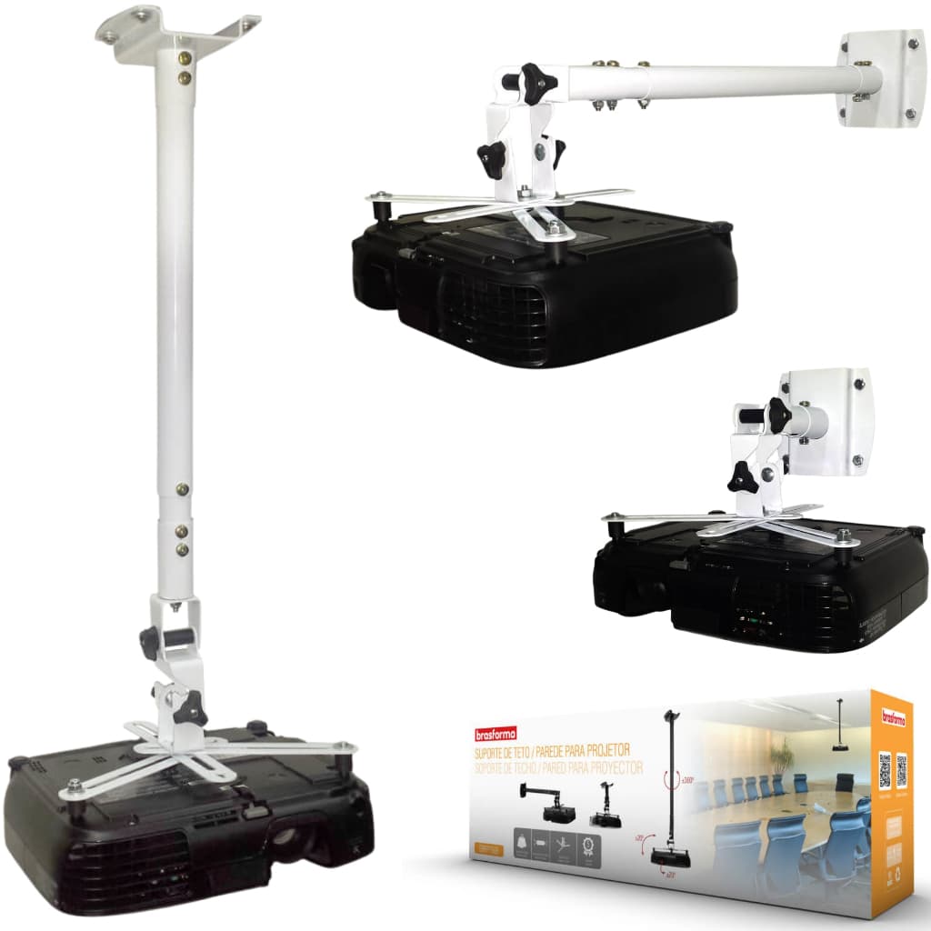 Suporte Projetor Teto Parede Data Show Universal Regulavel Branco Preto