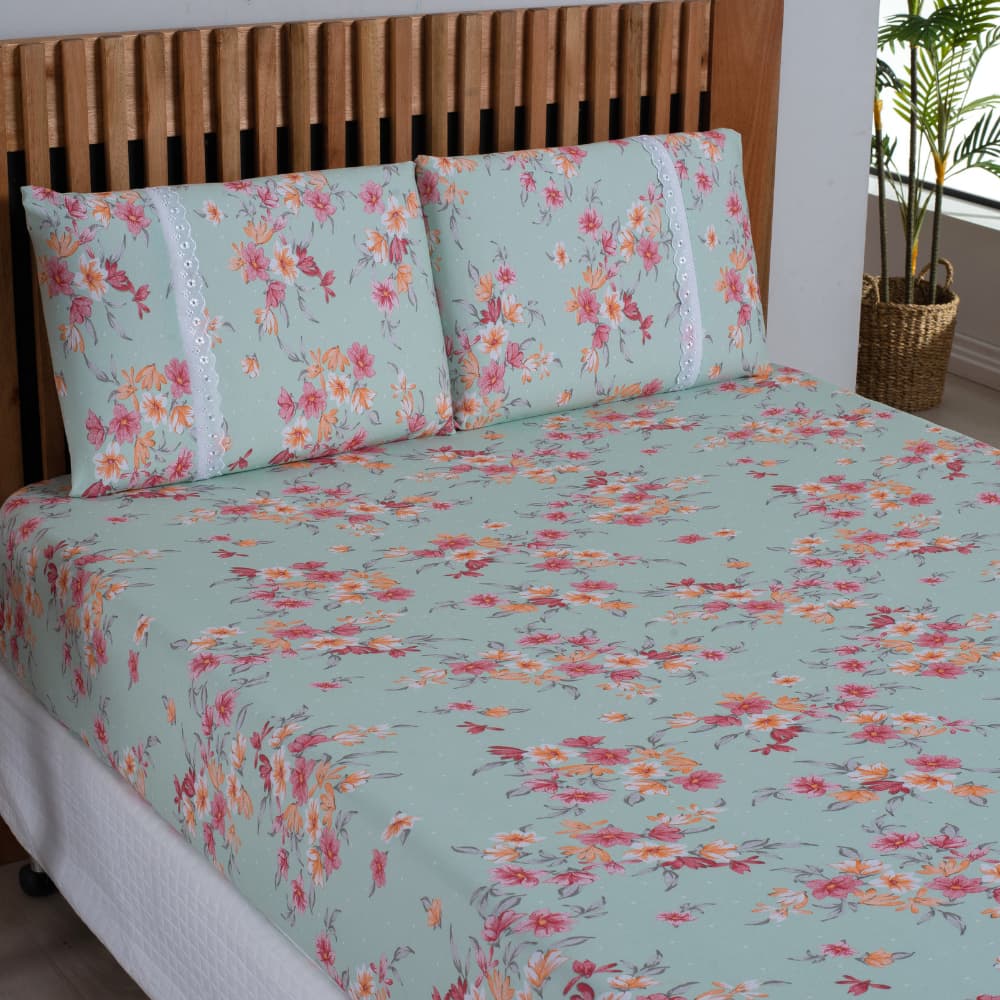 Lençol Queen Estampado Com Elástico Malha 100% Algodão Macio