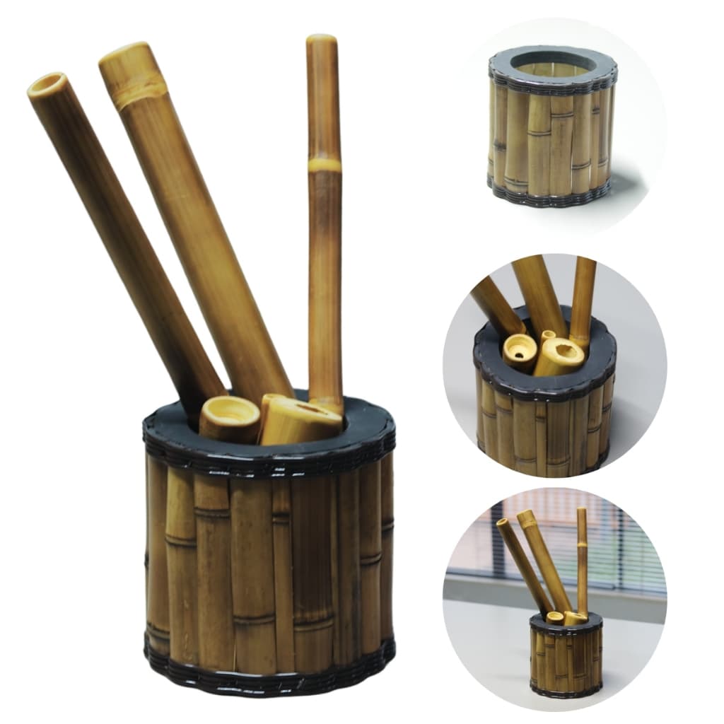 Kit Bambu 7 Peças com Suporte Massagem Modeladora Corpo e Face Redutor de Medidas Profissional