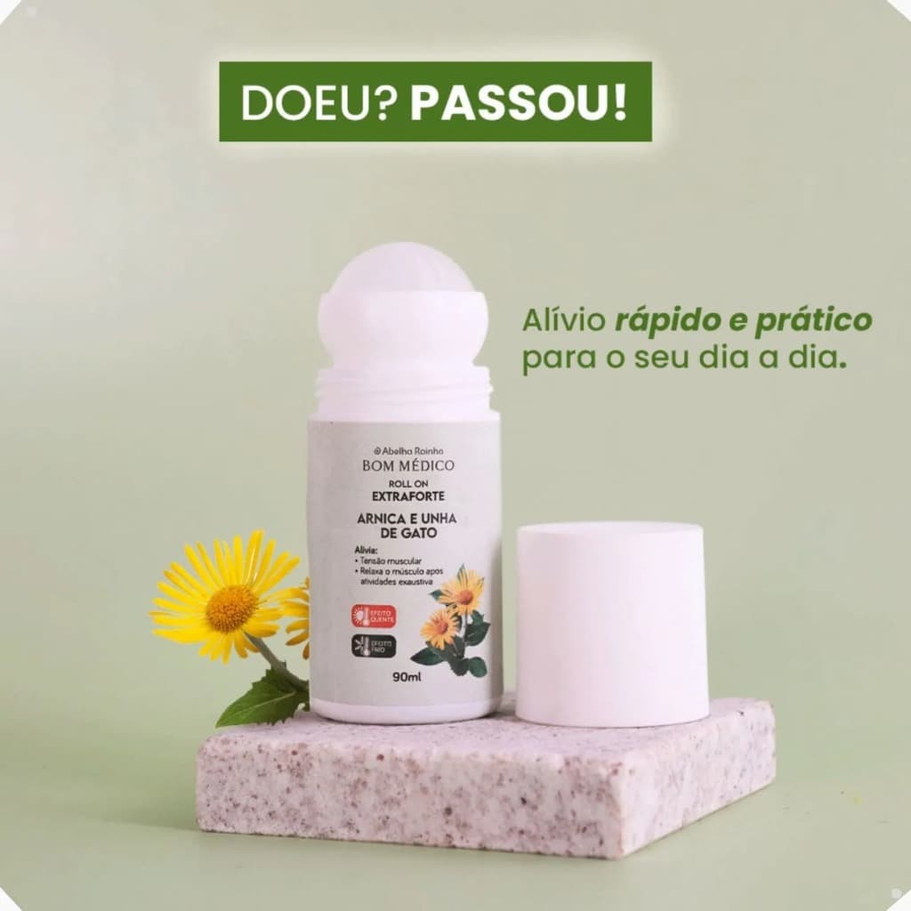 Gel para Massagem Roll-on Arnica e Unha de gato Extra Forte Bom Médico 90ml Abelha Rainha