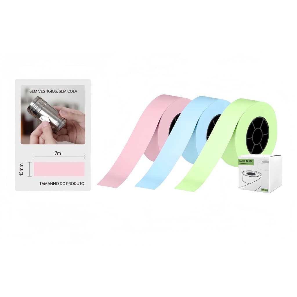 3/6/9/12 Rolos De Papel Térmico Fita Adesiva Autocolante De Rótulo Contínuo 15mm * 7m P/Mini Impressora Térmica Portátil