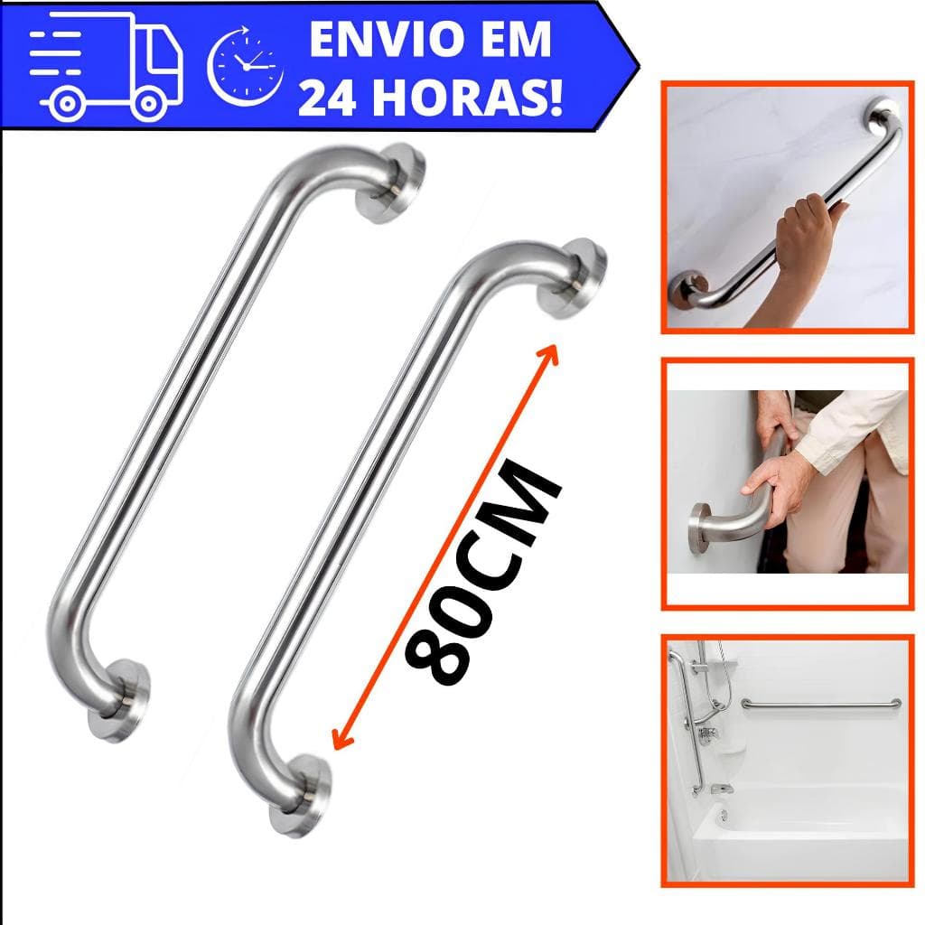 Kit 2 e 1 Alça de Apoio Alumínio Barra 80CM Acessibilidade Segurança Idoso Banheiro Box Corrimao Suporte Anti Queda
