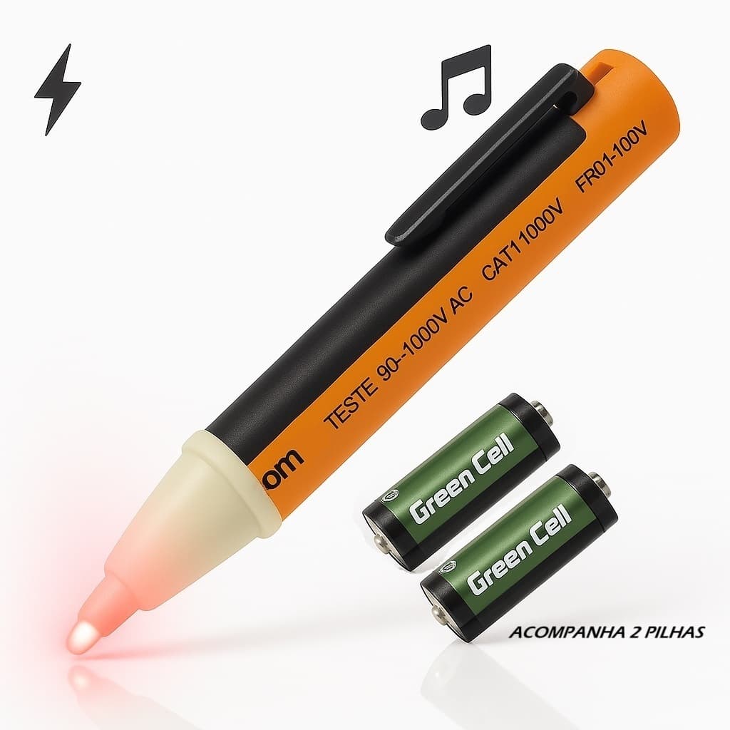 Caneta Detectora de Tensão AC com Alerta Sonoro com pilha FEPRO-DT90 Detecta Fase este Bip
