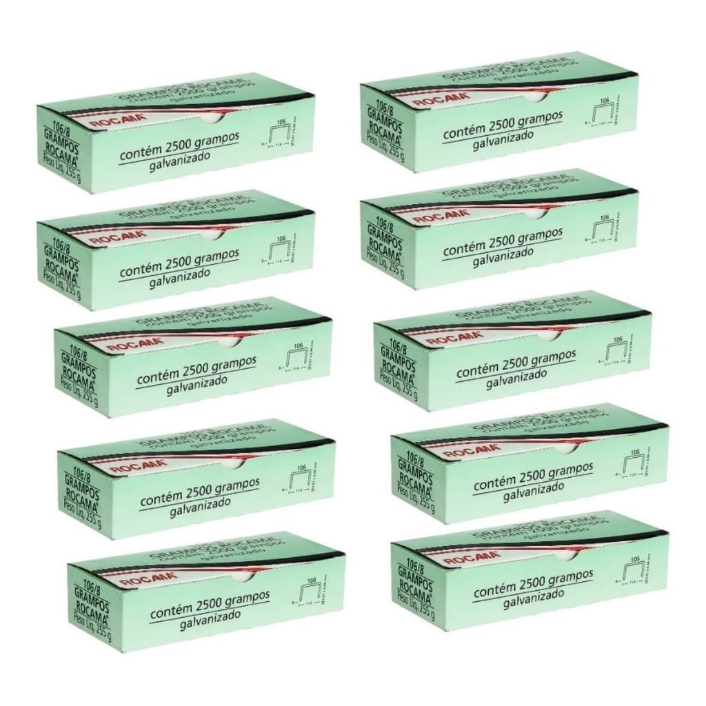 Grampo 8mm 106/8 Rocama 10 Caixas De 2.500 Grampos Cada