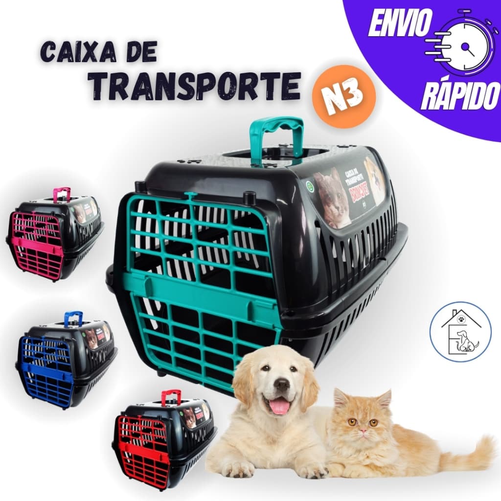 CAIXA DE TRANSPORTE PET Nº3 PARA CACHORROS GATOS PORTA COM 4 TRAVAS BRINQPET