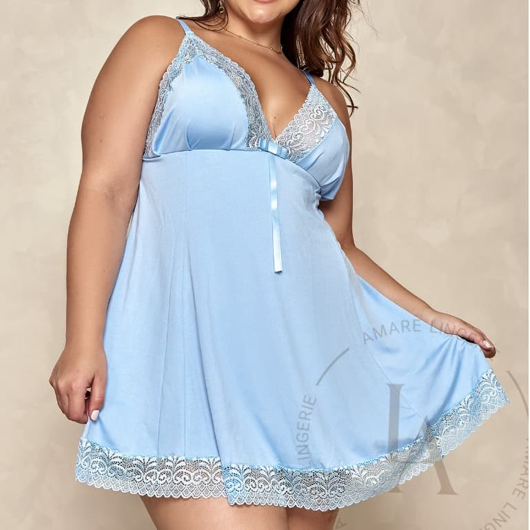 Camisola Plus Size em Microfibra e Renda com Alças Reguláveis