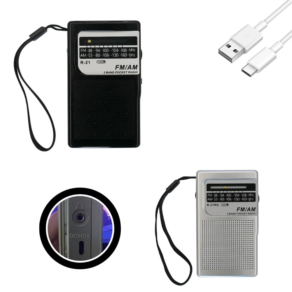 Rádio Portátil De Bolso Recarregavel AM FM Bateria e Pilha com Alça Presente Pai Mãe Vó Avó Futebol