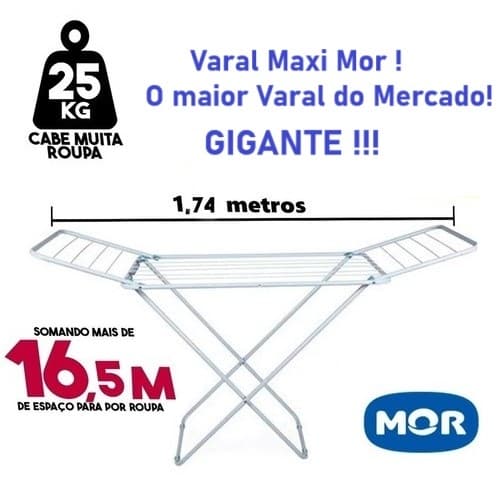 Varal Roupa Chão Maxi GIGANTE C/ Abas Retratil 1,74mt Branco Temos Todos Tamanhos em Aluminio e Aço
