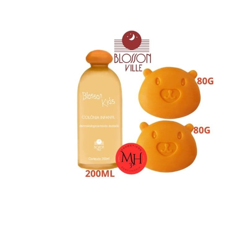 Colônia Infantil Blossonkids laranjinha original 200ml+Caixa com 2 sabonetes BlossonKids de 80g cada