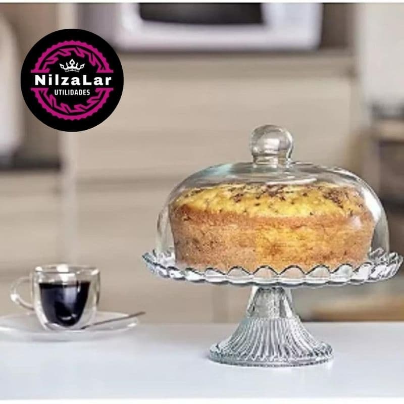 Boleira de Vidro com Pé e Tampa Pétalas de Jasmin 24 cm Vitazza Prato para Bolo, Doces, Sobremesas
