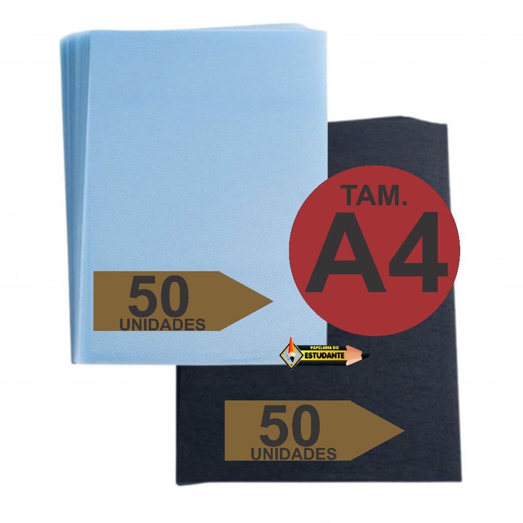 Kit 100 Capas para Encadernação A4 Pp - Incolor Line + Preta Couro