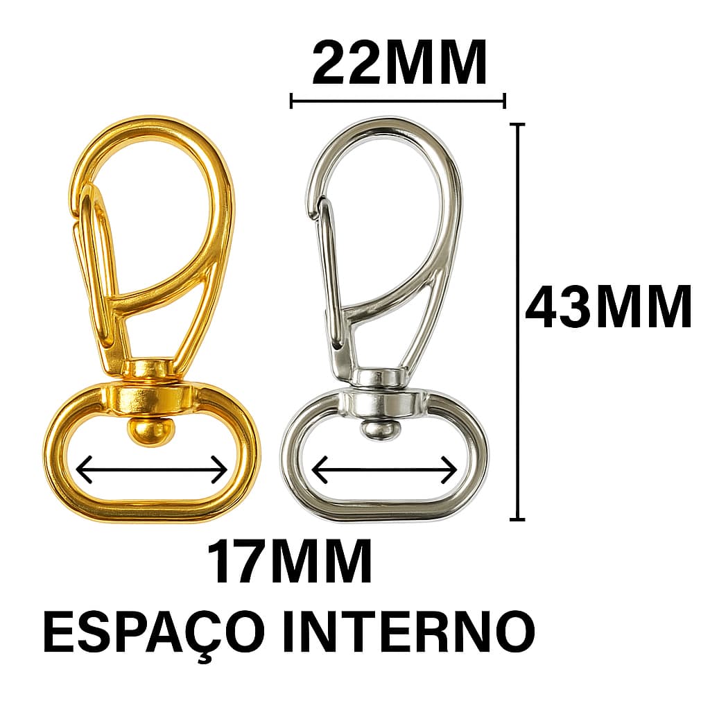 Kit Fecho Mosquetão 43mm – Ideal para Chaveiros, Bolsas e Artesanato! - Monte seu kit de 10, 20, 30, 40 ou 50 unidades!