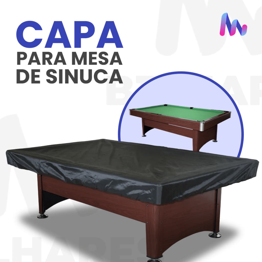 Capa Impermeável para Mesa de Sinuca Curta Profissional 2,30x1,30 em Napa Corino Corvin Preta Bilhar Proteção