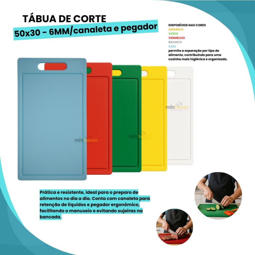 Tabua De Corte Canaleta Pegador 50x30 - 6mm Polietileno Carnes Legumes
